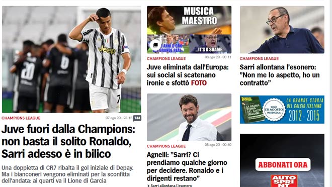 Juventus bị loại: Báo Ý khen Ronaldo là siêu nhân, đoán 2 HLV thay Sarri - 3