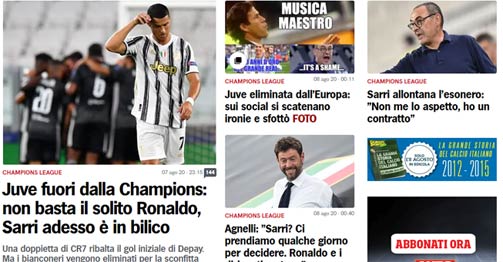 Juventus bị loại: Báo Ý khen Ronaldo là siêu nhân, đoán 2 HLV thay Sarri