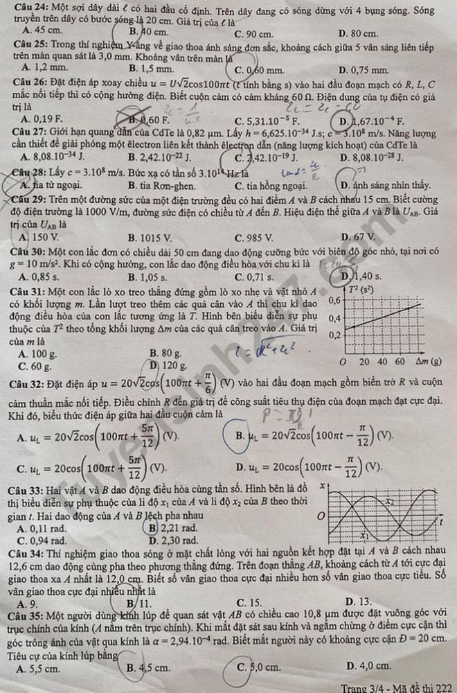 Đề thi, đáp án đầy đủ môn Vật lý tốt nghiệp THPT 2020 - 4