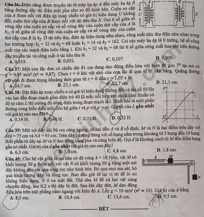 Đề thi, đáp án đầy đủ môn Vật lý tốt nghiệp THPT 2020 - 5