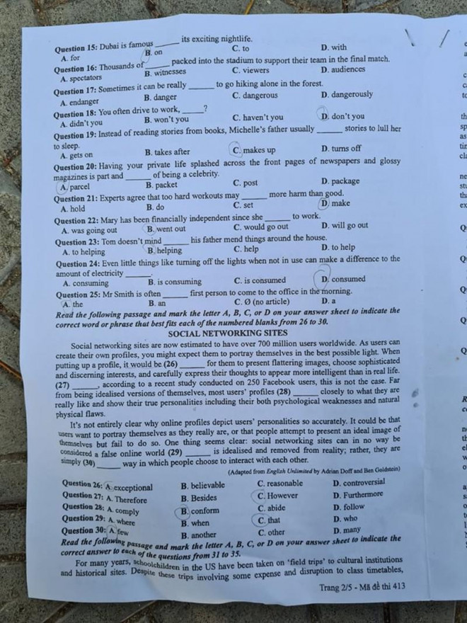 Đề thi môn tiếng anh kỳ thi THPT 2020 - 2