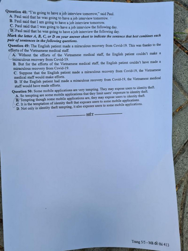 Đề thi môn tiếng anh kỳ thi THPT 2020 - 5
