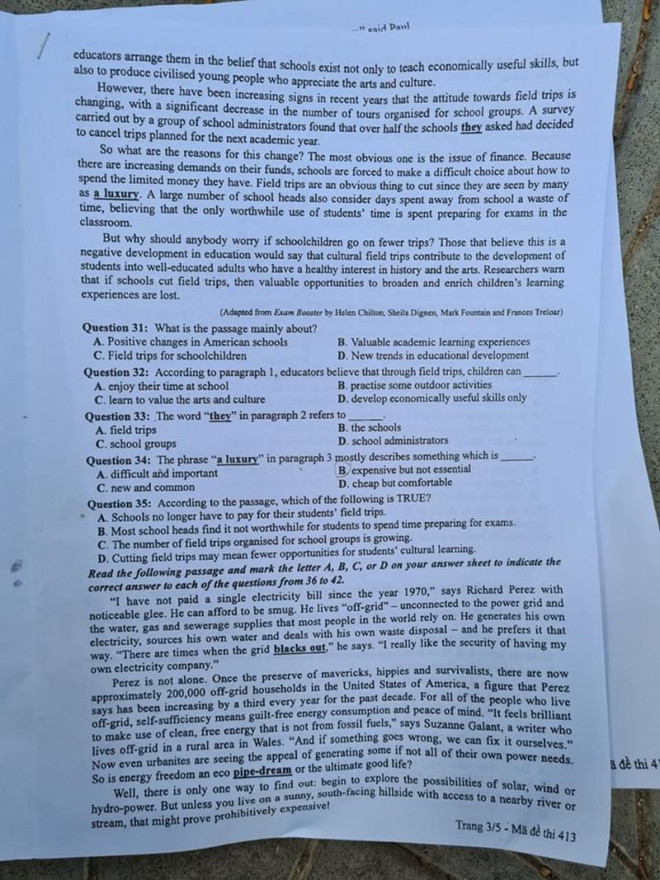 Đề thi môn tiếng anh kỳ thi THPT 2020 - 3