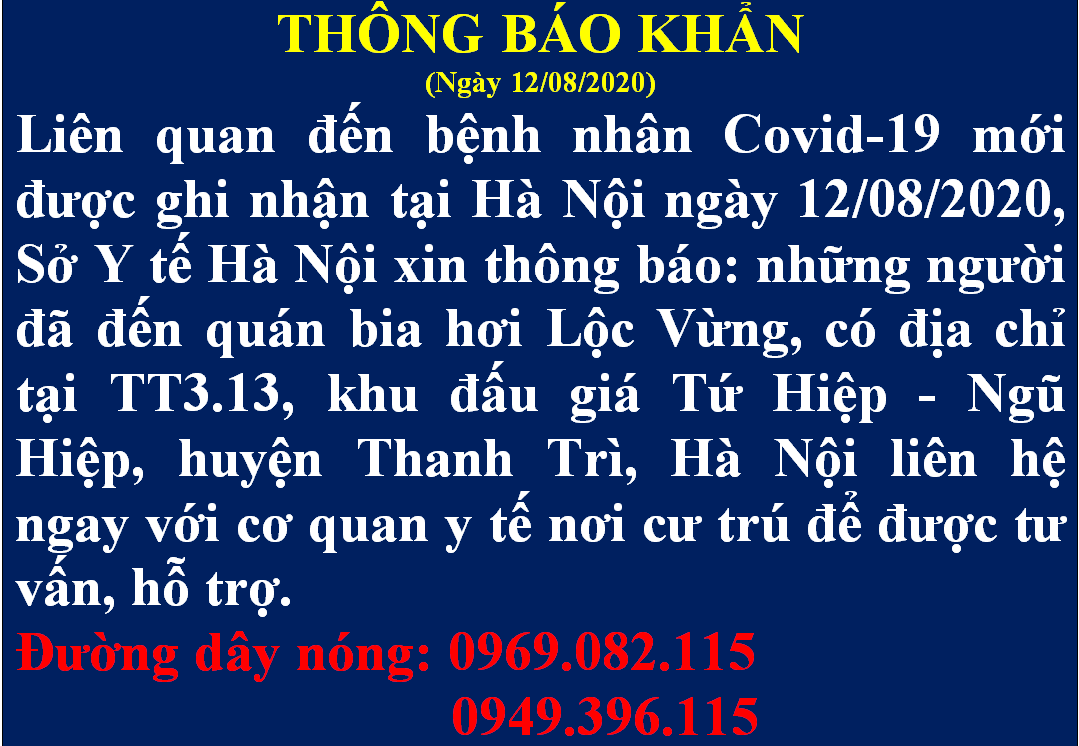 Thông báo khẩn của Sở Y tế Hà Nội