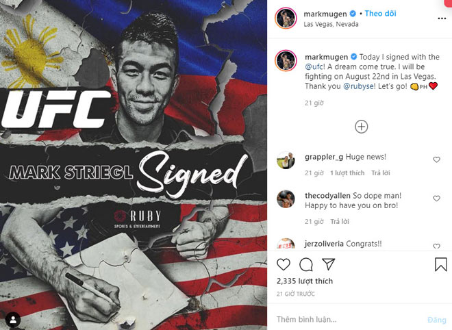 Mark Striegl chia sẻ khoảnh khắc ký hợp đồng với UFC