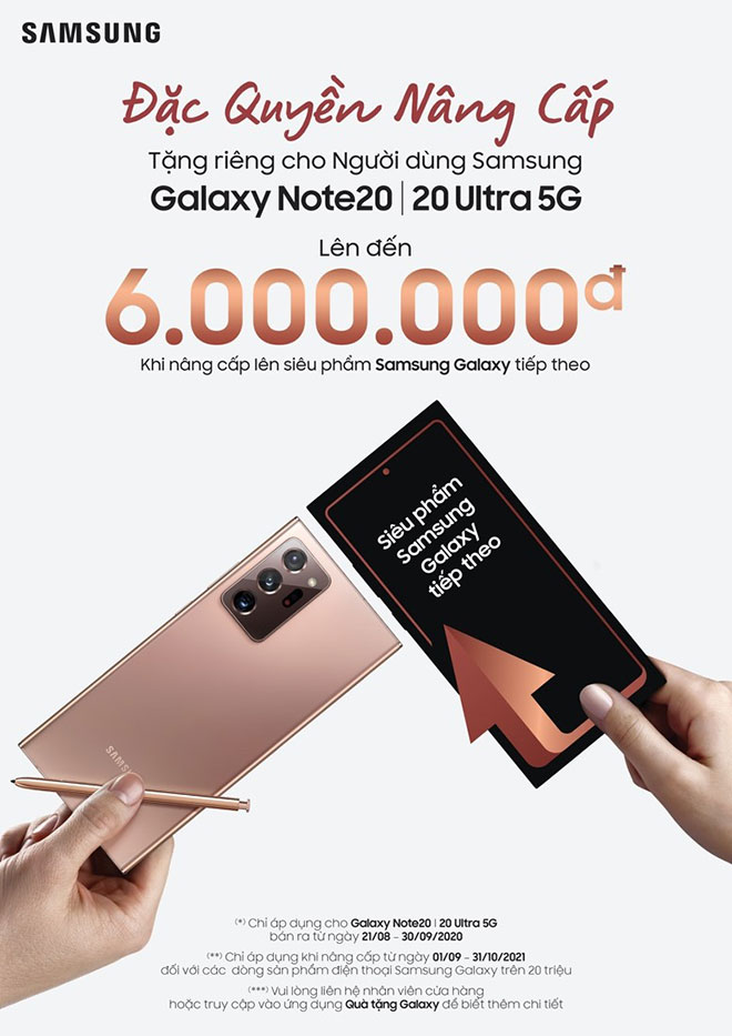 Người dùng đặt mua Galaxy Note20 trong giai đoạn mở bán sẽ nhận Đặc quyền nâng cấp sử dụng trong năm 2021.