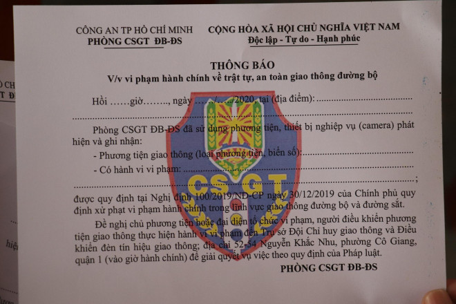 Mẫu phiếu thông báo vi phạm.