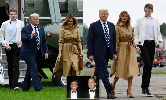 Đây là lần đầu tiên vợ chồng Tổng thống Trump và con trai Barron xuất hiện cùng nhau trước công chúng kể từ khi đại dịch Covid-19 bùng phát cách đây hơn 5 tháng. Ảnh: Daily Mail