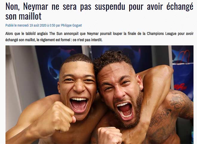 "Không, Neymar không thể bị treo giò vì hành vi đổi áo"