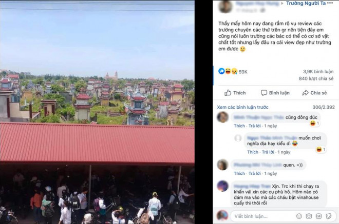 Bức ảnh khoe trường có "view tâm linh" khiến cộng đông xôn xao.