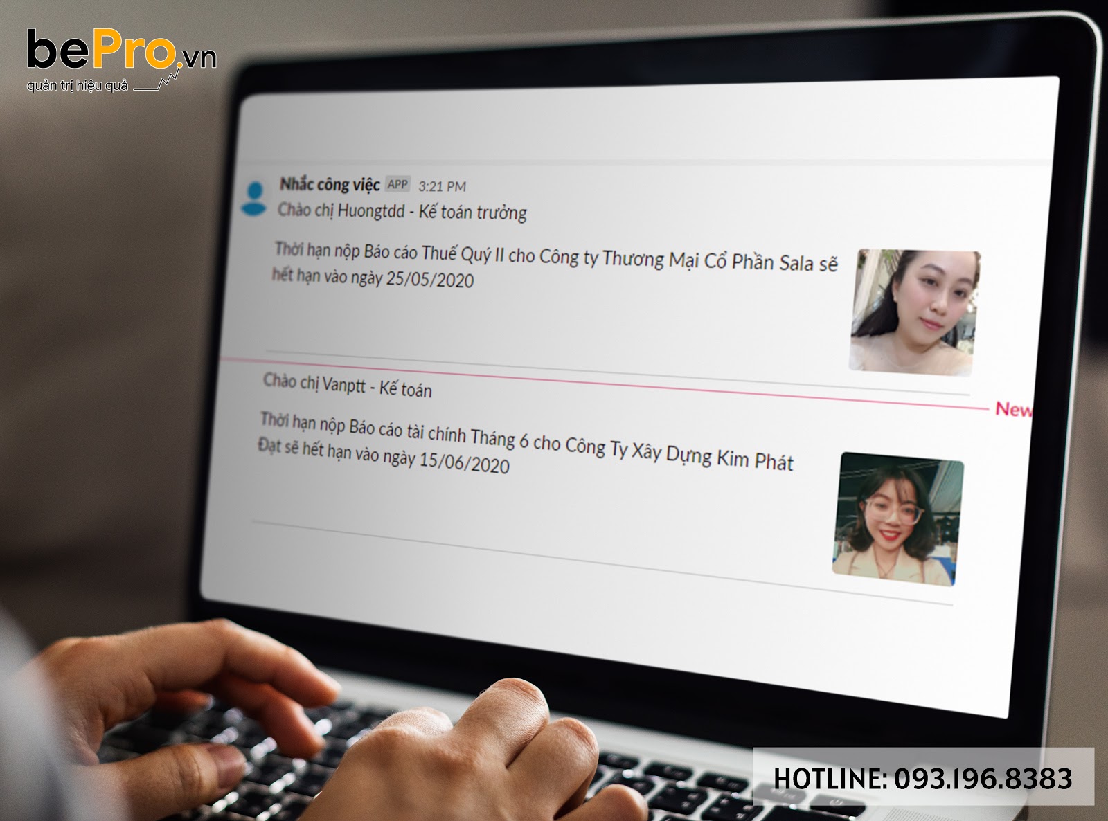 Hệ thống nhắc việc kế toán chuyên nghiệp của công ty BePro.vn 