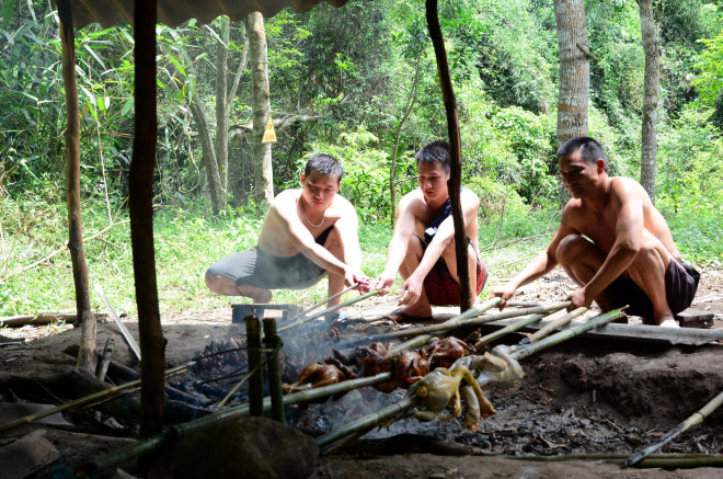 Nướng gà đồi, thịt heo mán trong rừng Khe Rỗ