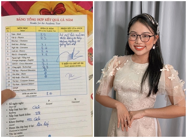 Suốt 11 năm liền, Phương Mỹ Chi đều đạt danh hiệu học sinh giỏi với bảng điểm ngập tràn 9-10, tổng kết năm học cao chót vót.
