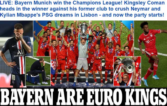 Tờ Daily Mail chúc mừng Bayern Munich với dòng tít "Bayern là nhà vua của châu Âu"