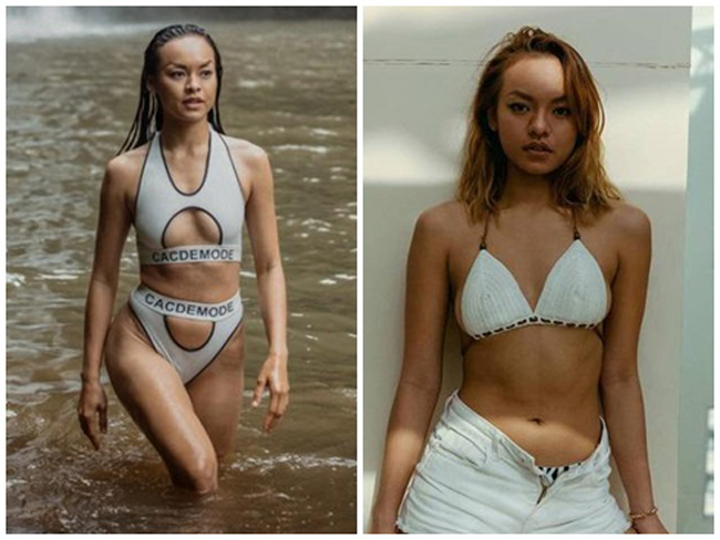 Người mẫu Mai Ngô cũng như khúc "giò bó" với bộ bikini cut-out.
