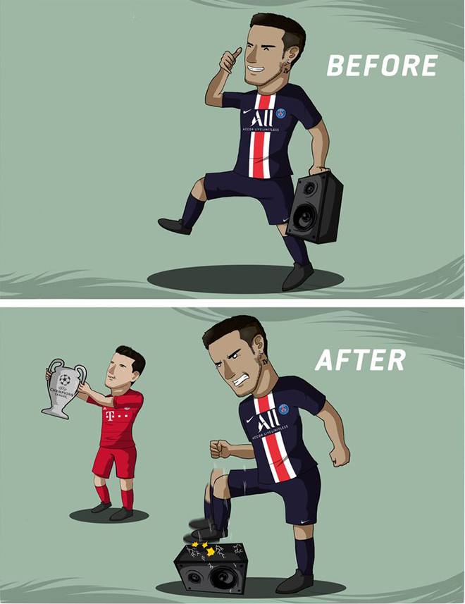 Hình ảnh của Neymar trước và sau khi kết thúc trận chung kết cúp C1.