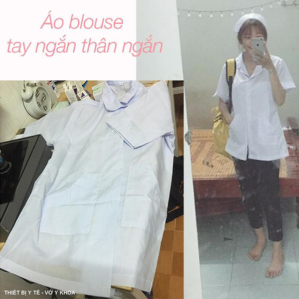 Hình sản phẩm thực tế áo blouse tay ngắn thân ngắn, nguồn: trangthietbiytehcm.com