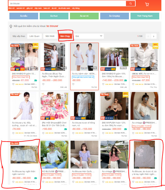 Hình sản phẩm áo blouse bán trên Shopee