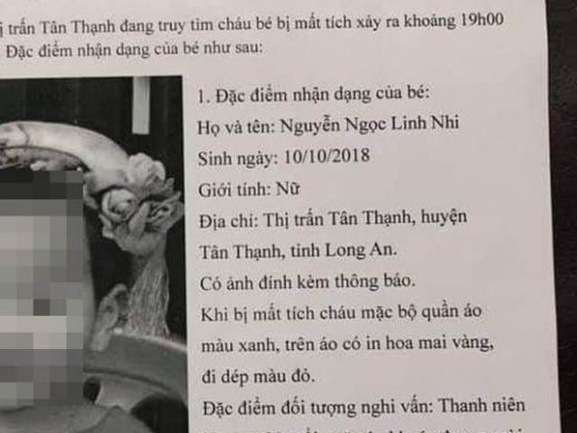 Pháp luật - Sự thật vụ bé gái 2 tuổi ở Long An bị mất tích lan truyền trên mạng xã hội