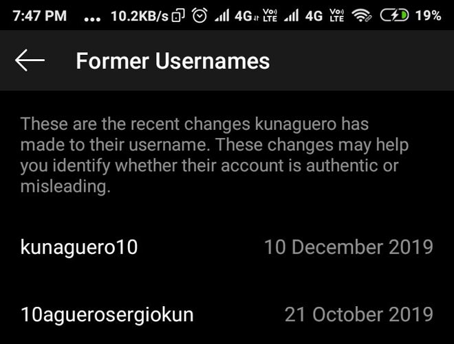 Lịch sử những lần đổi tên tài khoản Instagram của Aguero