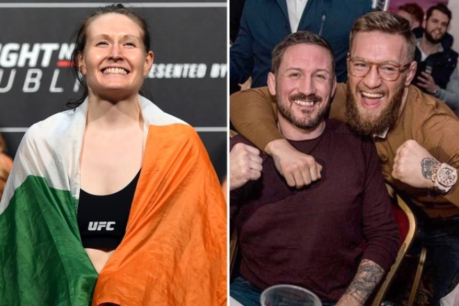McGregor bị "sư phụ"&nbsp;Kavanagh dạy dỗ sau khi lỡ tay&nbsp;đánh gục bạn tập nữ Aisling Daly (ảnh trái)