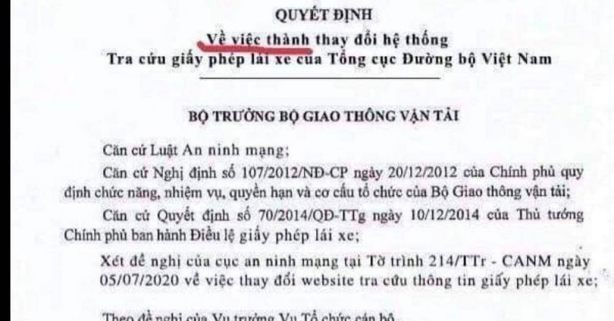 Tin tức trong ngày - Quyết định thay đổi hệ thống tra cứu GPLX là văn bản giả mạo