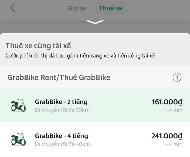 Giá&nbsp;tham khảo của dịch vụ đặt xe ôm theo giờ trên Grab.