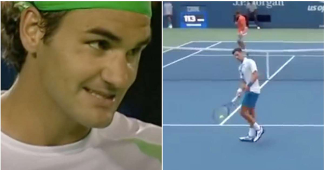 Federer (trái) có pha đánh bóng vào mặt cậu bé nhặt bóng tại Australian Open 2006 nhưng không bị phạt như Djokovic