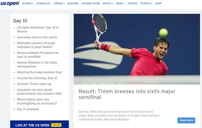 Trang chủ US Open nhanh chóng đưa tin về chiến thắng của Thiem