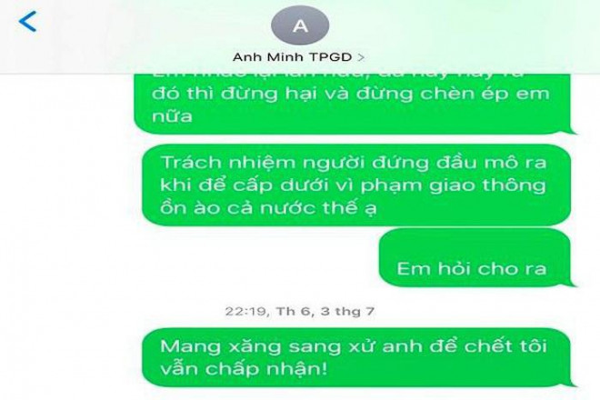 Dòng tin nhắn mà ông &nbsp;Minh - Trưởng phòng Giáo dục và Đào tạo thị xã Ba Đồn cho là do bà Định Thị Phương Nhạn nhắn.