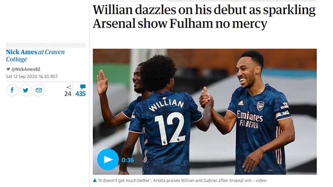 Bài tường thuật chiến thắng của Arsenal trên tờ The Guardian