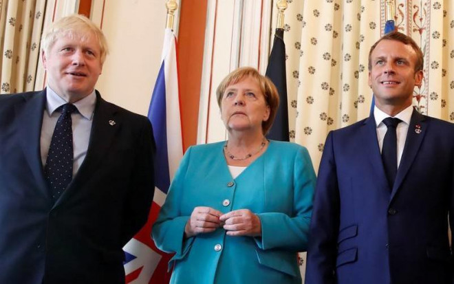 (Từ trái qua): Thủ tướng Anh&nbsp;Boris Johnson, Thủ tướng Đức&nbsp;Angela Merkel và Tổng thống Pháp&nbsp;Emmanuel Macron. Ảnh: NCRI