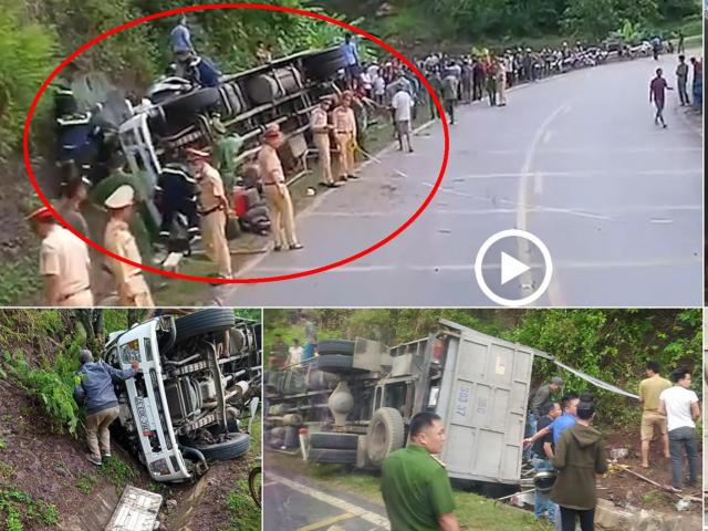 Tin tức trong ngày - Xe tải lật nghiêng khi đổ đèo, 2 người bị thương, nhiều con trâu chết