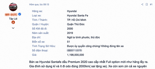 Hyundai SantaFe chạy lướt 2.000km rao bán lỗ 100 triệu đồng - 2