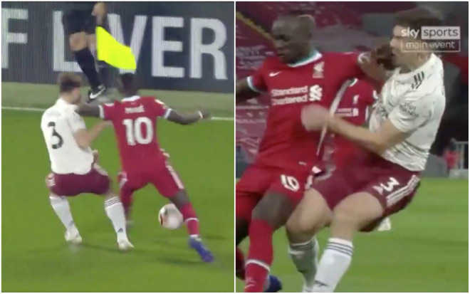 Sadio Mane với hành vi thúc cùi chỏ vào mặt của Kieran Tierney gây tranh cãi đầu trận Liverpool - Arsenal