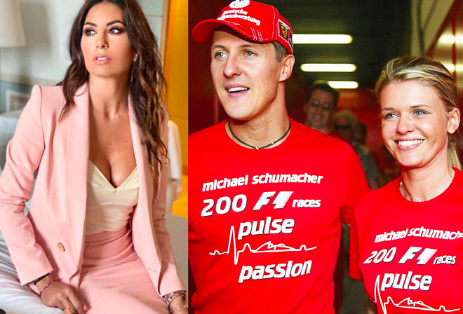 Gregoraci (trái) hé lộ về tình trạng sức khỏe của Schumacher (giữa)