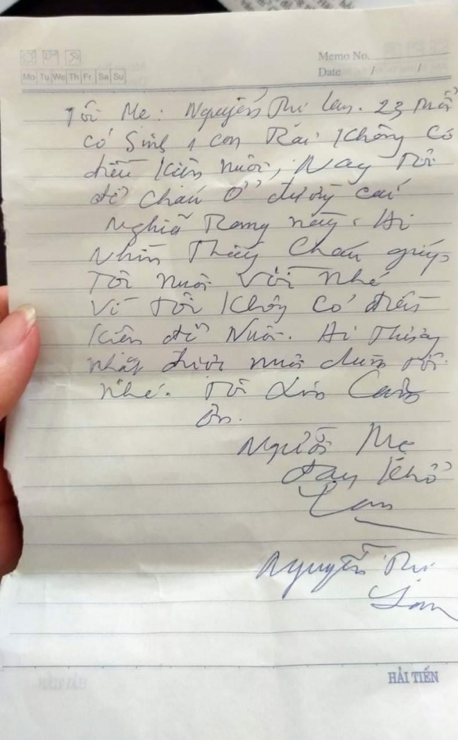 Bức thư để lại của người mẹ bỏ rơi con bên đường tại TP Móng Cái
