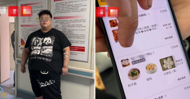 Nam thanh niên tăng hẳn 100kg chỉ vì thường xuyên đặt đồ ăn trong thời gian ở nhà cách ly mùa dịch. Ảnh: Toutiao