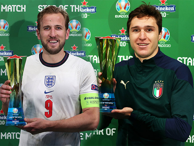 Harry Kane và Federico Chiesa nhận giải "Cầu thủ xuất sắc nhất trận" trong 2 trận bán kết