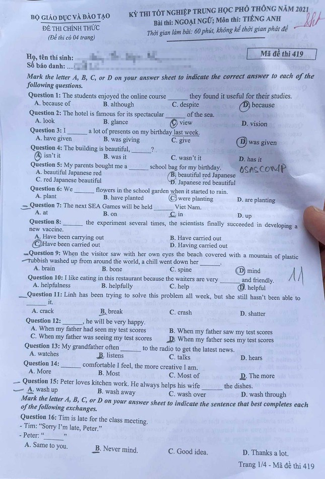 Thi THPT 2021: Giải đề Ngoại ngữ - 1