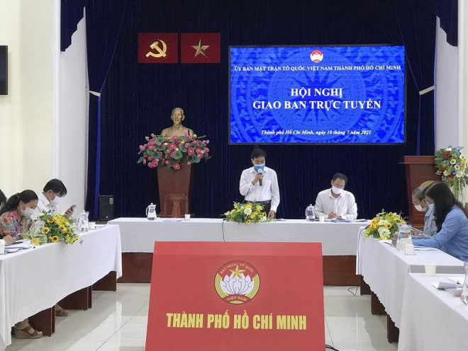 Hội nghị giao ban trực tuyến của Uỷ ban MTTQ Việt Nam TPHCM với TP Thủ Đức và các quận, huyện. Ảnh: TT