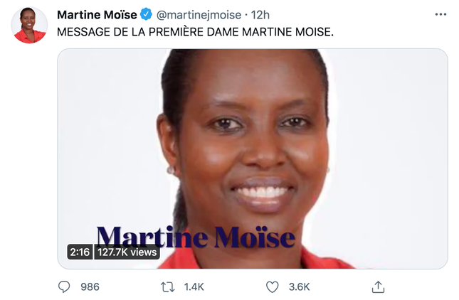 Bài đăng trên trang Twitter của bà Martine Moise.
