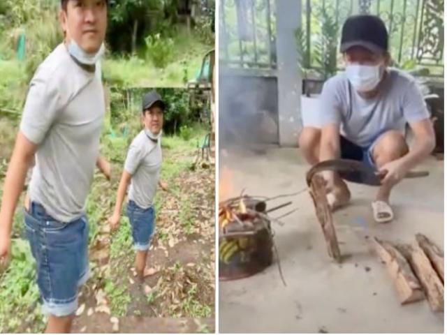 Đời sống Showbiz - Kinh tế khó khăn mùa dịch, Trường Giang về quê lội bùn, chẻ củi, phụ hồ