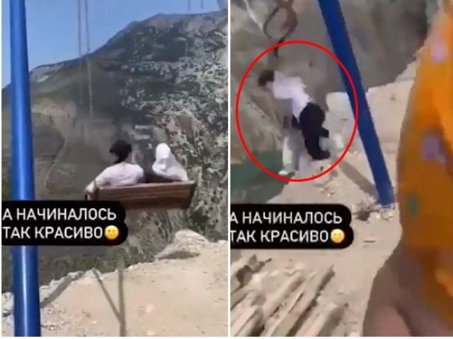 Bạn trẻ - Cuộc sống - Clip: Chơi xích đu trên vách đá gần 2000m, hai cô gái nhận cái kết hết hồn