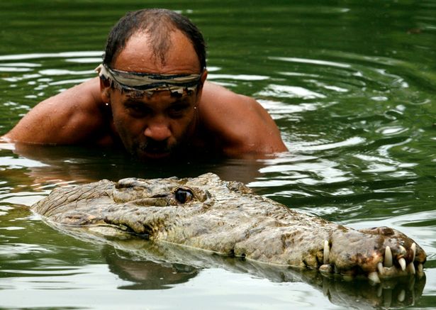 Ông Gilberto Shedden và con cá sấu Pocho. Ảnh: Reuters