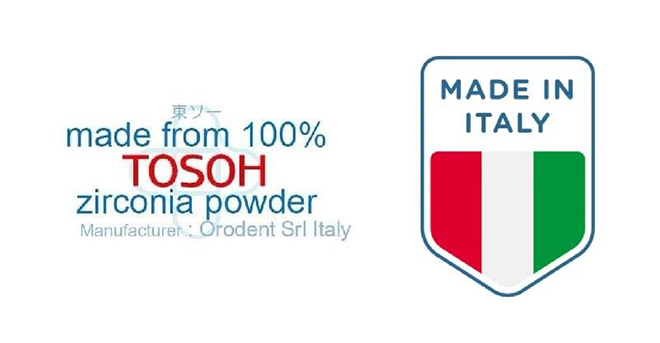 Orodent được sản xuất tại Italia với 100% nguyên liệu bột sứ cao cấp từ tập đoàn Tosoh Nhật Bản