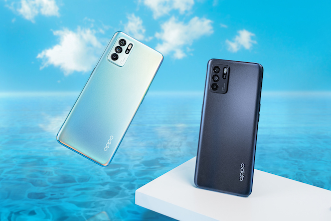 OPPO Reno6 Z phiên bản bạc đa sắc (trái) và đen huyền bí (phải).