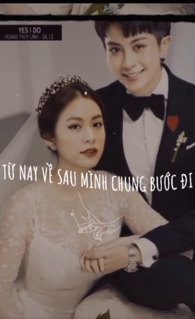 Hoàng Thùy Linh và Gil Lê trong bức hình ghép đôi ảnh cưới