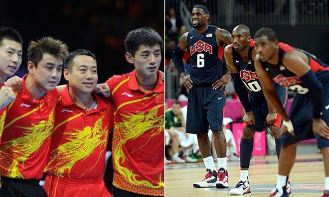 Trung Quốc (trái) vẫn lép vế hơn nhiều so với Mỹ (phải)&nbsp;tại Olympic