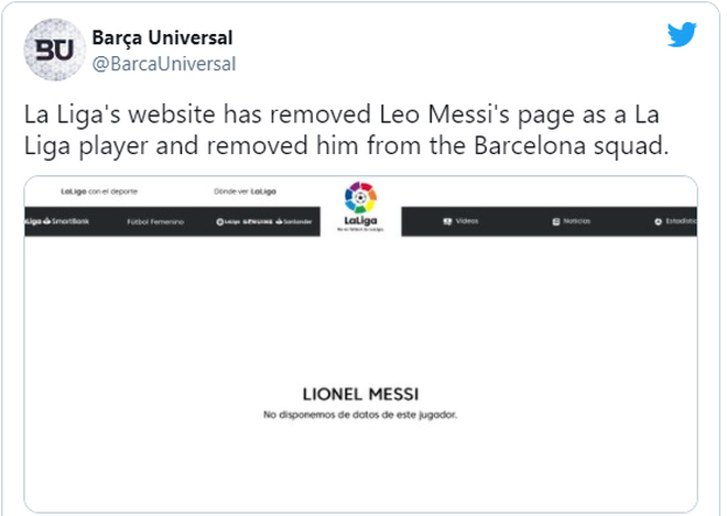 Messi bị xóa sạch&nbsp;thông tin trên trang chủ La Liga